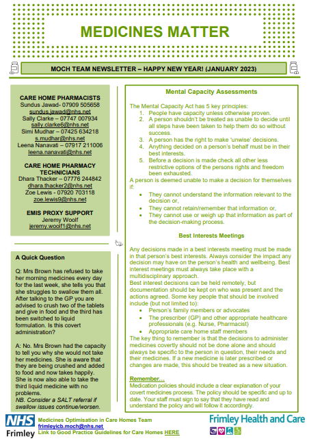 Medicines Matter - newsletter for care homes January 2023