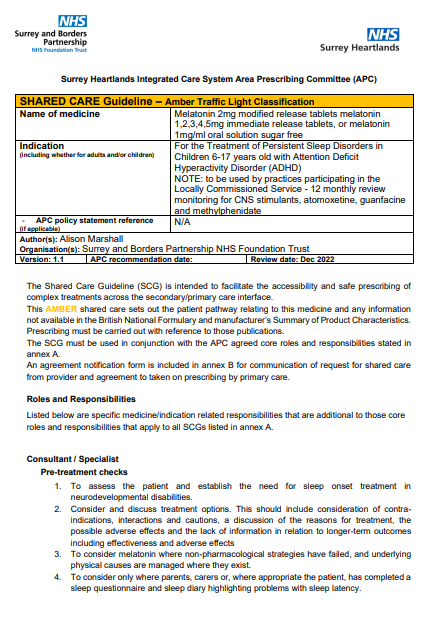 Melatonin for children-shared care (within LCS) (SABP)