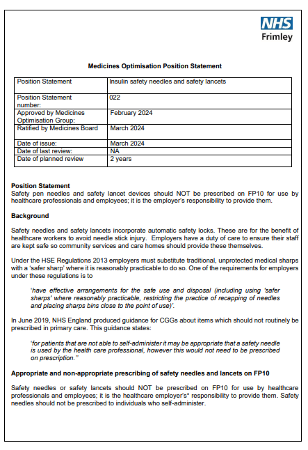 022 MOG Position Statement-  Safety needles and safety lancets