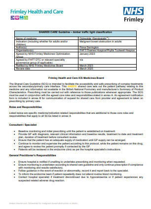 Octreotide in malignant bowel obstruction in adults- amber shared care