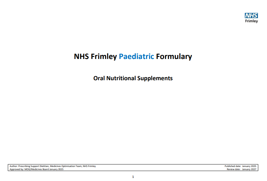 NHS Frimley paediatric formulary- oral nutritional supplements (ONS)