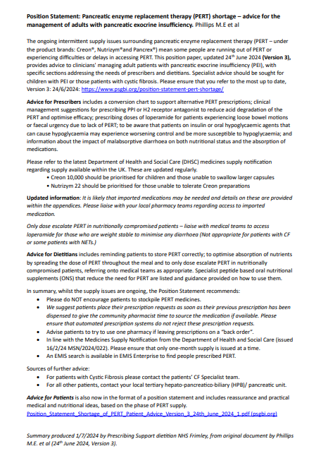 PERT supply problems NHS Frimley