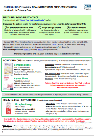 Prescribing oral nutritional supplements (ONS) for adults in primary care