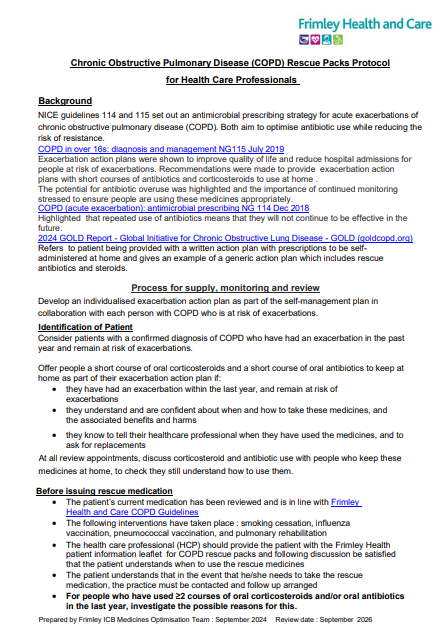 COPD - rescue pack protocol primary care