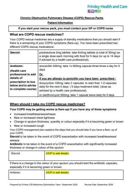 COPD - rescue pack patient leaflet