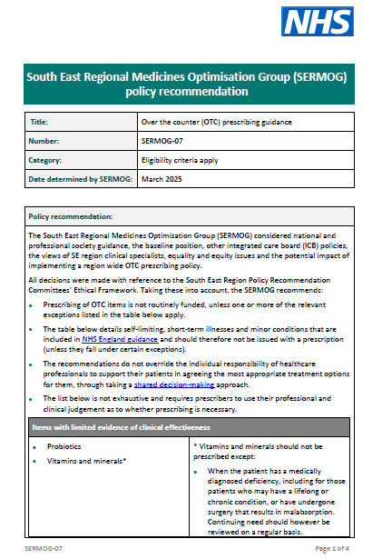 SERMOG-07 Over the counter (OTC) prescribing guidance