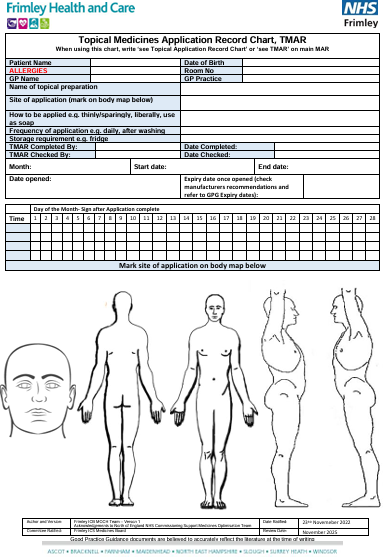 Topical medicines application record chart (TMAR)