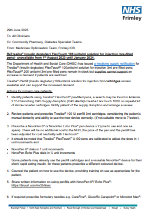Tresiba® (insulin degludec) FlexTouch 100 units/ml solution for injection (pre-filled  pens)