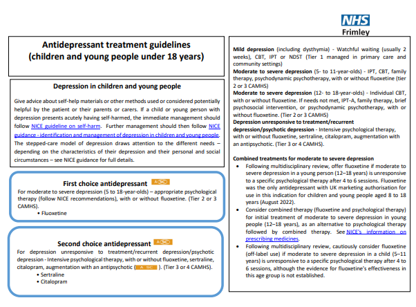 Antidepressant treatment algorithm ( children and young adults <18 yrs)