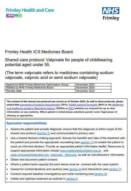 Valproate for people of childbearing potential aged under 55- shared care