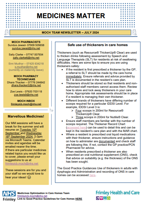 Medicines Matter - newsletter for care homes July 2024